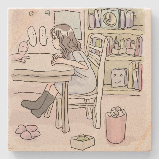 さいくさじ 机に向かう STENEN ONDERZETTER (Voorkant)