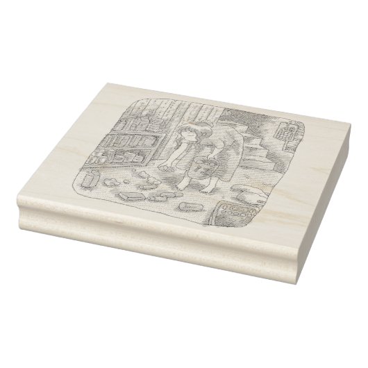 さなささじ  部屋の階段わきで屈んでたくさん落ちているゴミを拾う女性のイラスト 	RUBBERSTEMPEL (Stempel)
