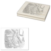 さなさにじ  薄暗い水色の下り階段を手すりを持ってゆっくり歩いているワンピースの女性のイラスト 	RUBBERSTEMPEL (Gestempeld)