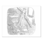 さなさにじ  薄暗い水色の下り階段を手すりを持ってゆっくり歩いているワンピースの女性のイラスト 	RUBBERSTEMPEL (Afrduk)