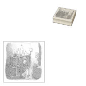 さなやにじ 薄明るい水色のお部屋の本棚のそばで座る素足の女性のイラスト RUBBERSTEMPEL (Gestempeld)