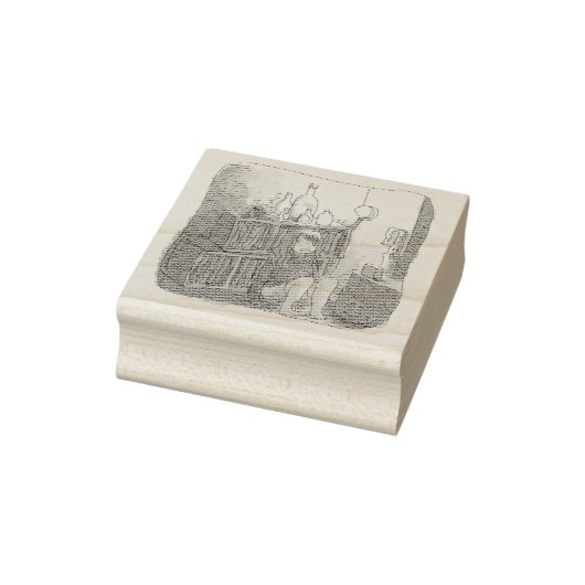 さなやにじ 薄明るい水色のお部屋の本棚のそばで座る素足の女性のイラスト RUBBERSTEMPEL (Stempel)