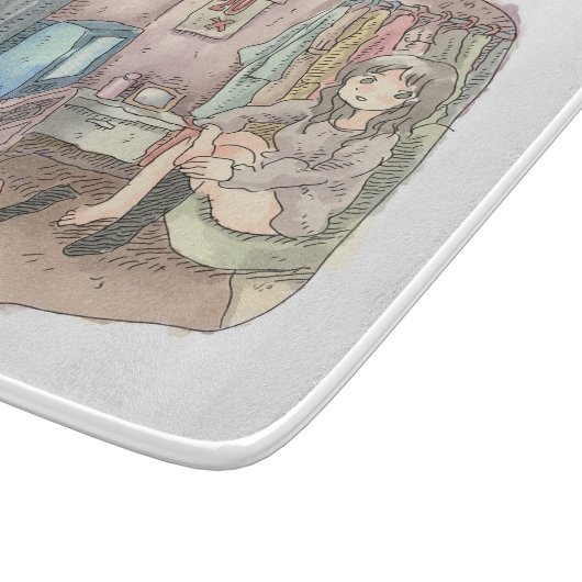 さやしくじ　衣類のかけてある部屋の座椅子に座ってテレビを見ながら靴下をはいている女性のイラスト SNIJPLANK (Hoek)