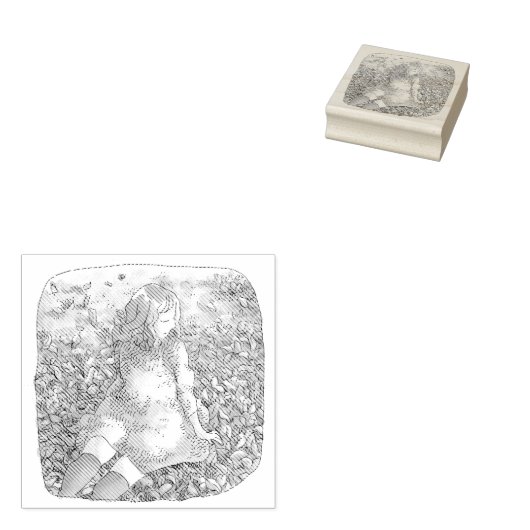 さやれむじ　秋の落ち葉の上に座る女性 	RUBBERSTEMPEL (Gestempeld)