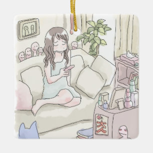 さ に部steken じい8888888888888888nogお屋のソファに座ってスマホを見ている keramisch ornament
