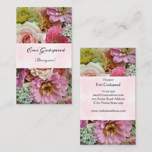 たくさんの花のオシャレな名刺 VISITEKAARTJE (Voorkant / Achterkant)