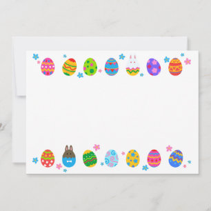 【イースタエ ッ グ と 兎 横 並 び ふ ち ギ ザ 】ーjagged Eggs & Rabbi Feestdagenkaart