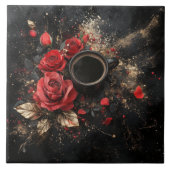 「コーヒーに赤い薔薇を添えて」 黒色系背景 コーヒーブレイク TEGELTJE (Voorkant)