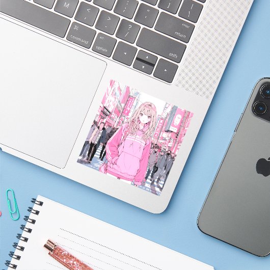 シール Seal|Pretty Pink 寿司娘 GenerativeAI Sticker (Laptop met iPhone)
