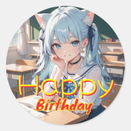 セーラー服を着た猫耳の少女 RONDE STICKER