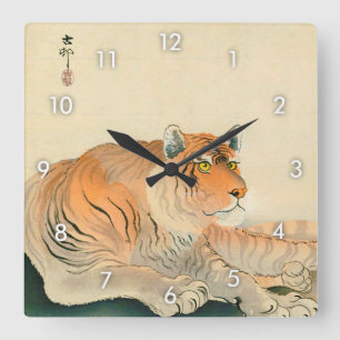 トラ, 小原古邨 Tijger, Ohara Koson, ukiyo-E Vierkante Klok