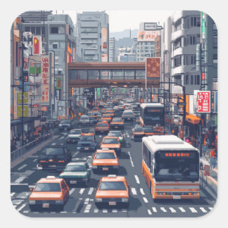 ピクセルアート　東京の渋滞のステッカー VIERKANTE STICKER
