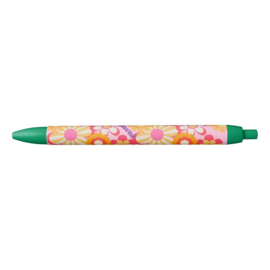 ピンクレトロかわいいお花デザイン♡ ZWARTE INKT PEN (Voorkant)