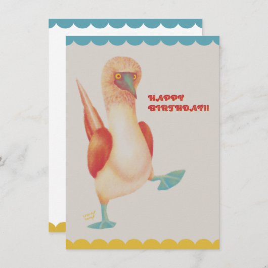 フラットカード バースデー Birthday Card -Blue-footed Boody- (Voorkant / Achterkant)