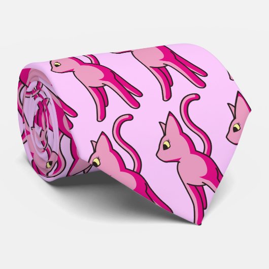 フー - ピンクの猫ネクタイ - Foo! - Pink kitty Tie Stropdas (Opgerold)