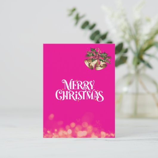 ホットピンク煌めくクリスマスカード♡ FEESTDAGENKAART (Staand voorkant)