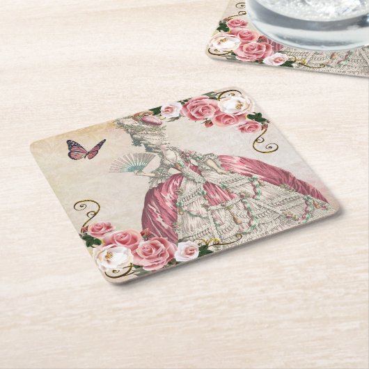 マリーアントワネット・ローズコースターAA VIERKANTE KARTONNEN ONDERZETTER (Schuin)