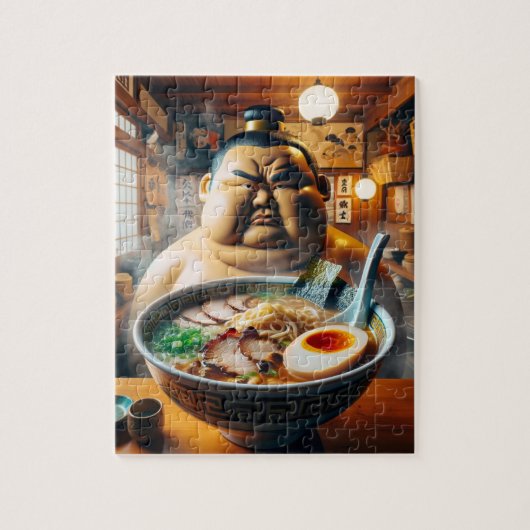 ラーメンを前に真剣な眼差しの力士 LEGPUZZEL (Verticaal)
