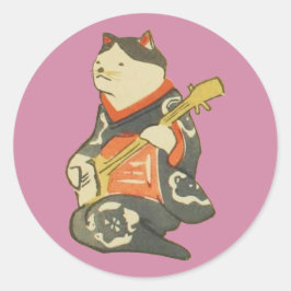 三 味 く 猫, bij Guitar, Kuniyoshi, Ukiyoe Ronde Sticker