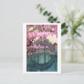 亀 戸 神, Kameido Bridge, Hiroshi Yoshida, Woodcut Briefkaart (Staand voorkant)