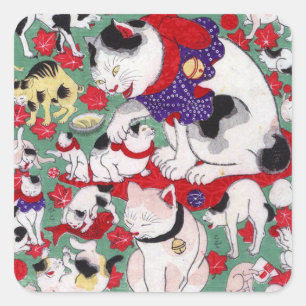 作 者 不 Katten, Auteur onbekend Vierkante Sticker