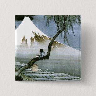北斎 Jongen & het Fijne Art. van MT Fuji Vierkante Button 5,1 Cm
