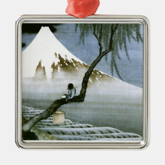 北 斎 Boy & Mt Fuji Fine Art Metalen Ornament