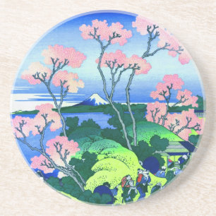 北 斎 Goten-Yama Hill Hokusai Cherry Blossom Fin Zandsteen Onderzetter