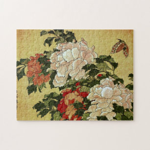 北 斎 Hokusai Peonies & Butterflies Fine Art Legpuzzel