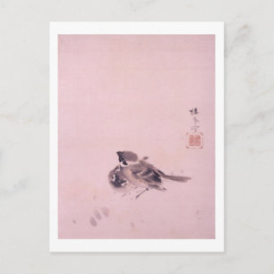 双 雀, 栖 Paar van de Sparrow, Seihō, Japanse Kunst Briefkaart