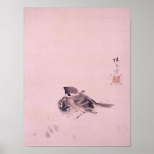 双 雀, 栖 Paar van de Sparrow, Seihō, Japanse Kunst Poster