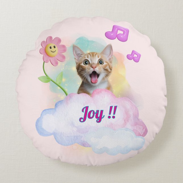可愛い『Joy!!』おしゃべりねこ♡ Rond Kussen (Voorkant)