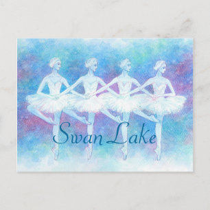 四 羽 op 踊 op het の 白鳥 op het の briefkaart