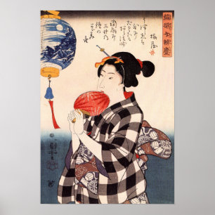 団 扇 つ 女, 国 Woman met een Ronde Fan, Kuniyoshi Poster