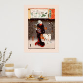 國 Vrouw en hond in Snow Kuniyoshi Fine Art Poster (Keuken)