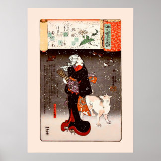 國 Vrouw en hond in Snow Kuniyoshi Fine Art Poster
