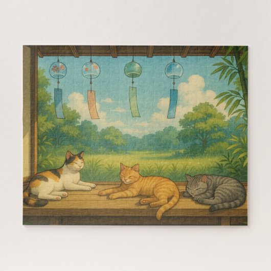 夏の縁側と風鈴と猫たち/Summer Veranda with Wind Chimes and Ca Legpuzzel (Horizontaal)