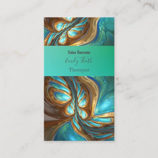 孔雀をイメージしたキレイな青と緑の VISITEKAARTJE (Voorkant)