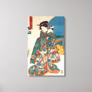 少 女 猫, 国 芳 Meisje met Cat, Kuniyoshi, Ukiyo-e Canvas Afdruk