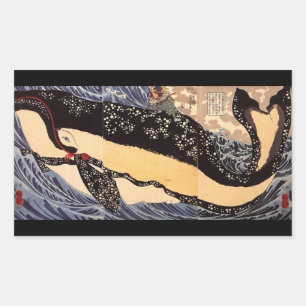巨 鯨, 国 Big Whale, Kuniyoshi, Ukiyoe Rechthoekige Sticker
