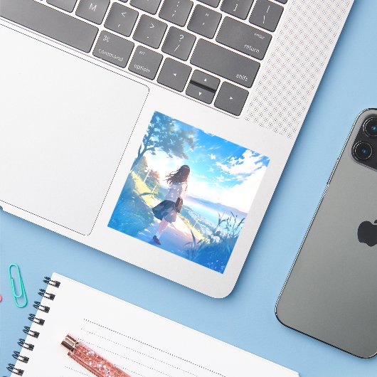 後ろ姿JKシール|寿司娘 GenerativeAI Sticker (Laptop met iPhone)