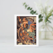 怪 と う 蔵, Musashi vecht monsters, Kuniyoshi Briefkaart (Staand voorkant)