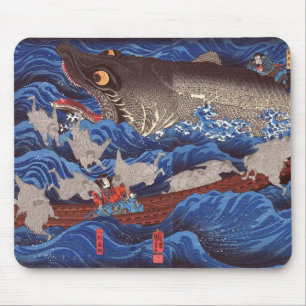 怪 鮫,国 Monster Shark, Kuniyoshi, Ukiyo-e Muismat