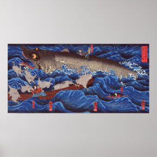 怪 鮫,国 Monster Shark, Kuniyoshi, Ukiyo-e Poster