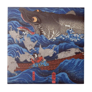 怪 鮫,国 Monster Shark, Kuniyoshi, Ukiyo-e Tegeltje