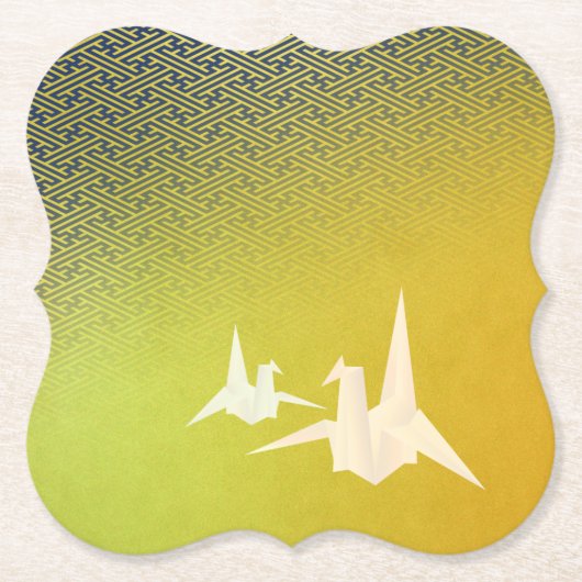 折鶴と紗綾形紋様（金地に紺青色）のペーパーコースター KARTONNEN ONDERZETTERS (Voorkant)