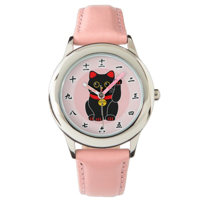 招き猫(白黒), Manekineko B&W (Lucky cat, Beckoning cat) Horloge (Voorkant)