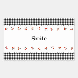 文字　カスタマイズ　チェリー　チェック　ブラック   長方形シール RECHTHOEKIGE STICKER