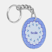 文字　カスタム　チェリー×チェック（ブルー）    キーホルダー SLEUTELHANGER (Voorkant Links)