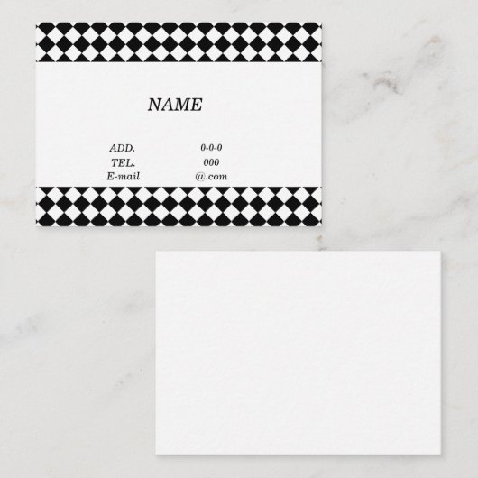 文字 白紙 カスタム チェック(ブラック×ホワイト) 名刺 VISITEKAARTJE (Voorkant / Achterkant)